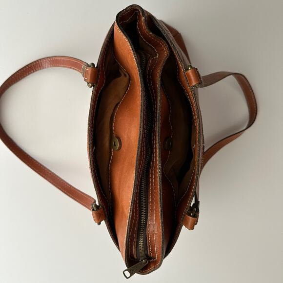 Patricia Nash Poppy Heritage Top Handle Full Leather Tan Tote Bag Purse - Picture 6 of 13